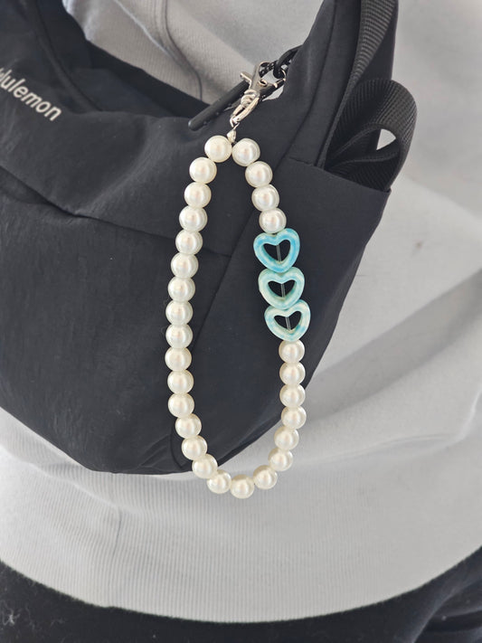 Minimalist Blue Heart Pearl Phone Strap