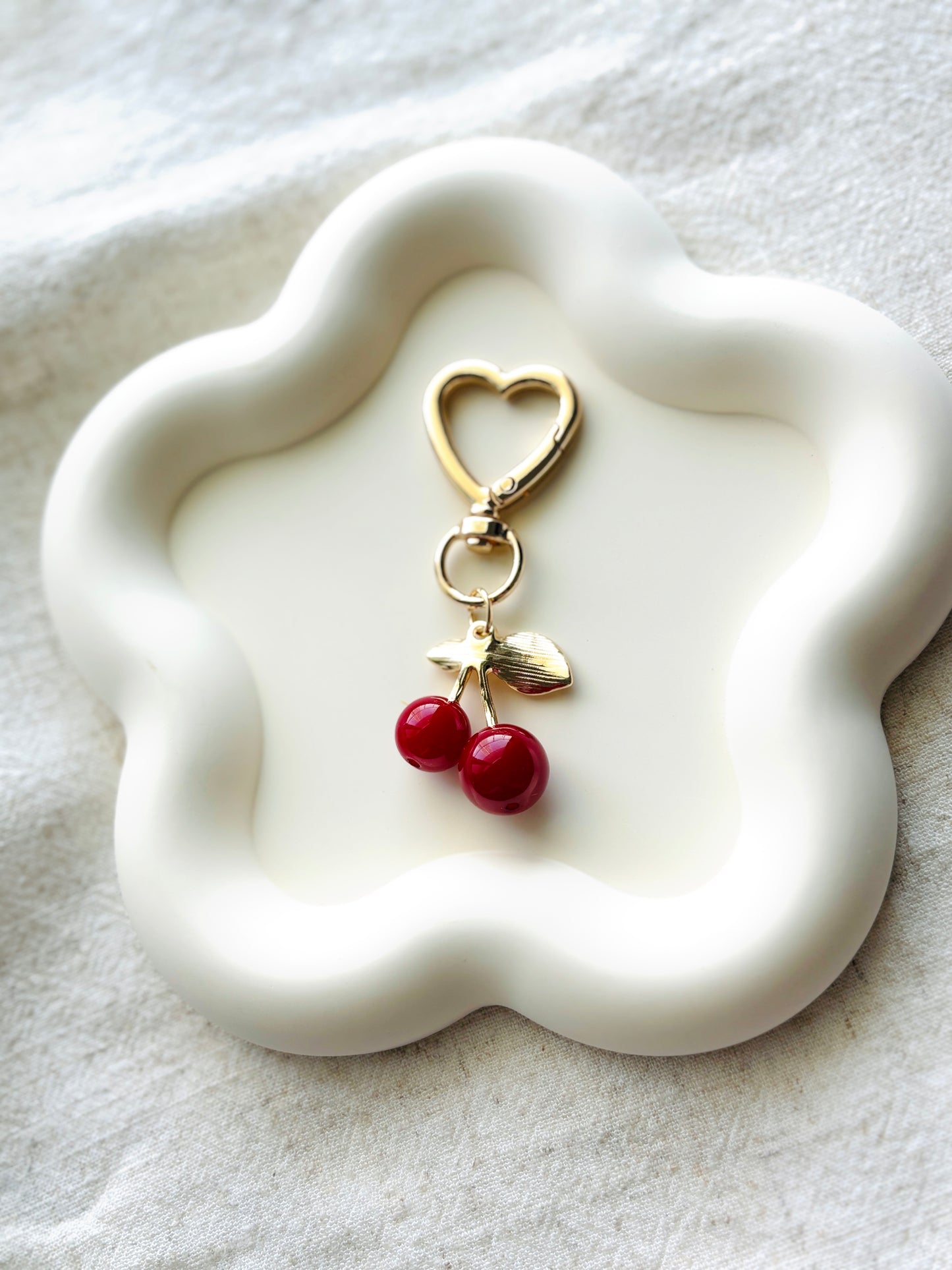 High Quality Cute Cherry Key Charm - Adorable Cherry Bag Charm - FAST SHIPPING Key Chain - Cherry Key Chain with Heart Clip