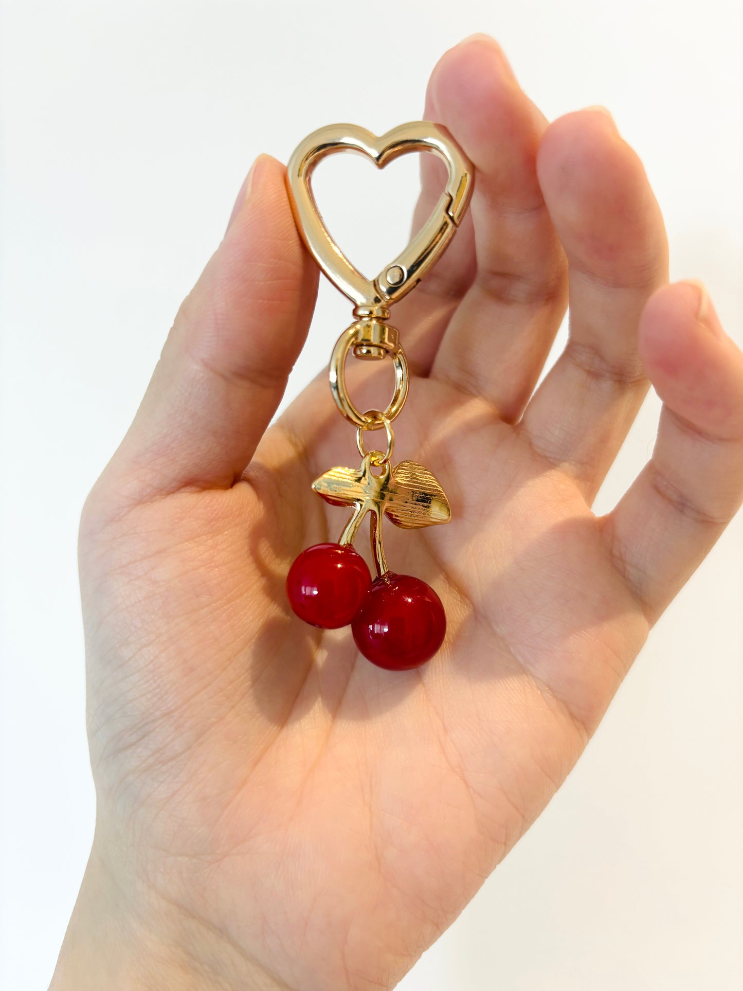 High Quality Cute Cherry Key Charm - Adorable Cherry Bag Charm - FAST SHIPPING Key Chain - Cherry Key Chain with Heart Clip