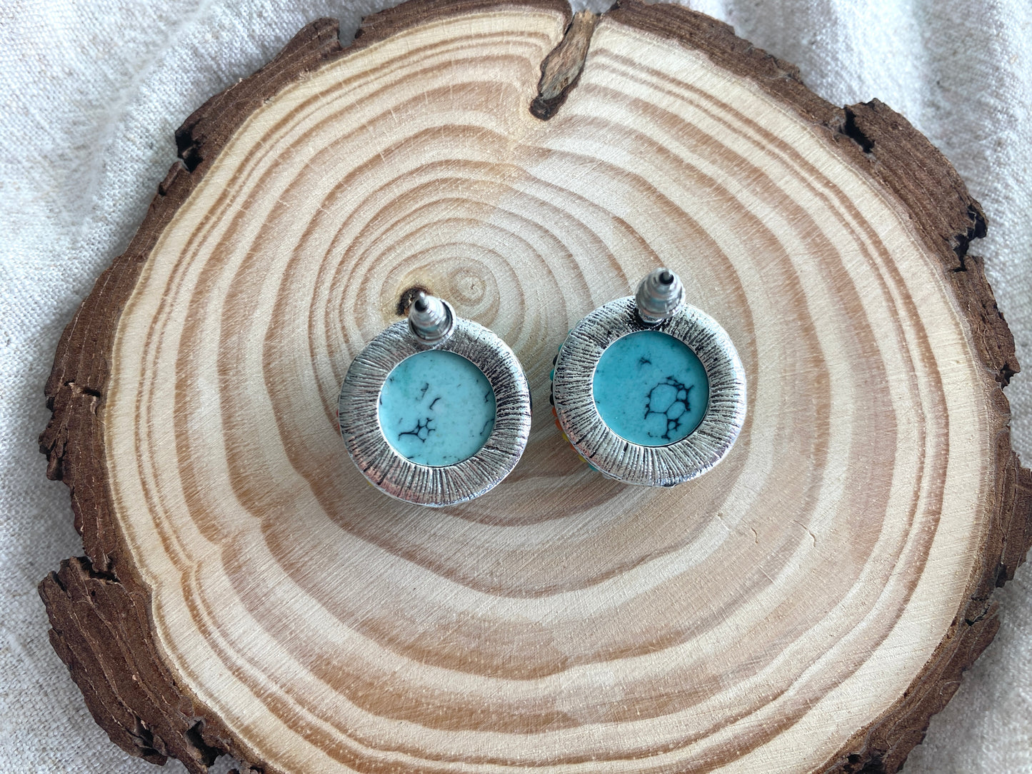 Round Turquoise Stud Earrings