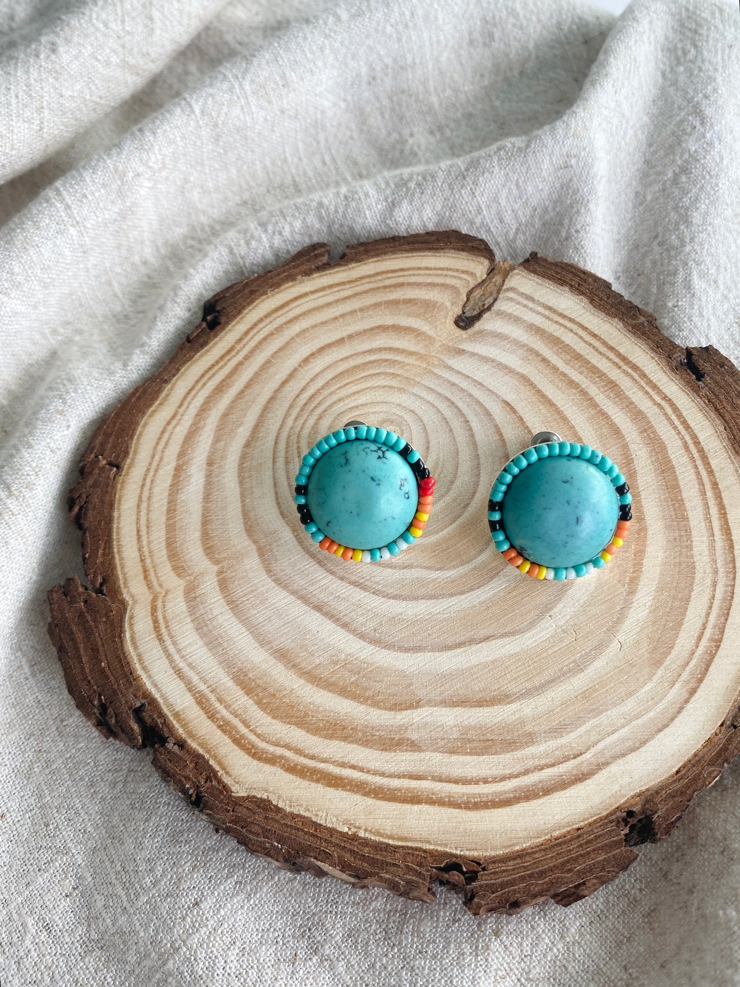 Round Turquoise Stud Earrings