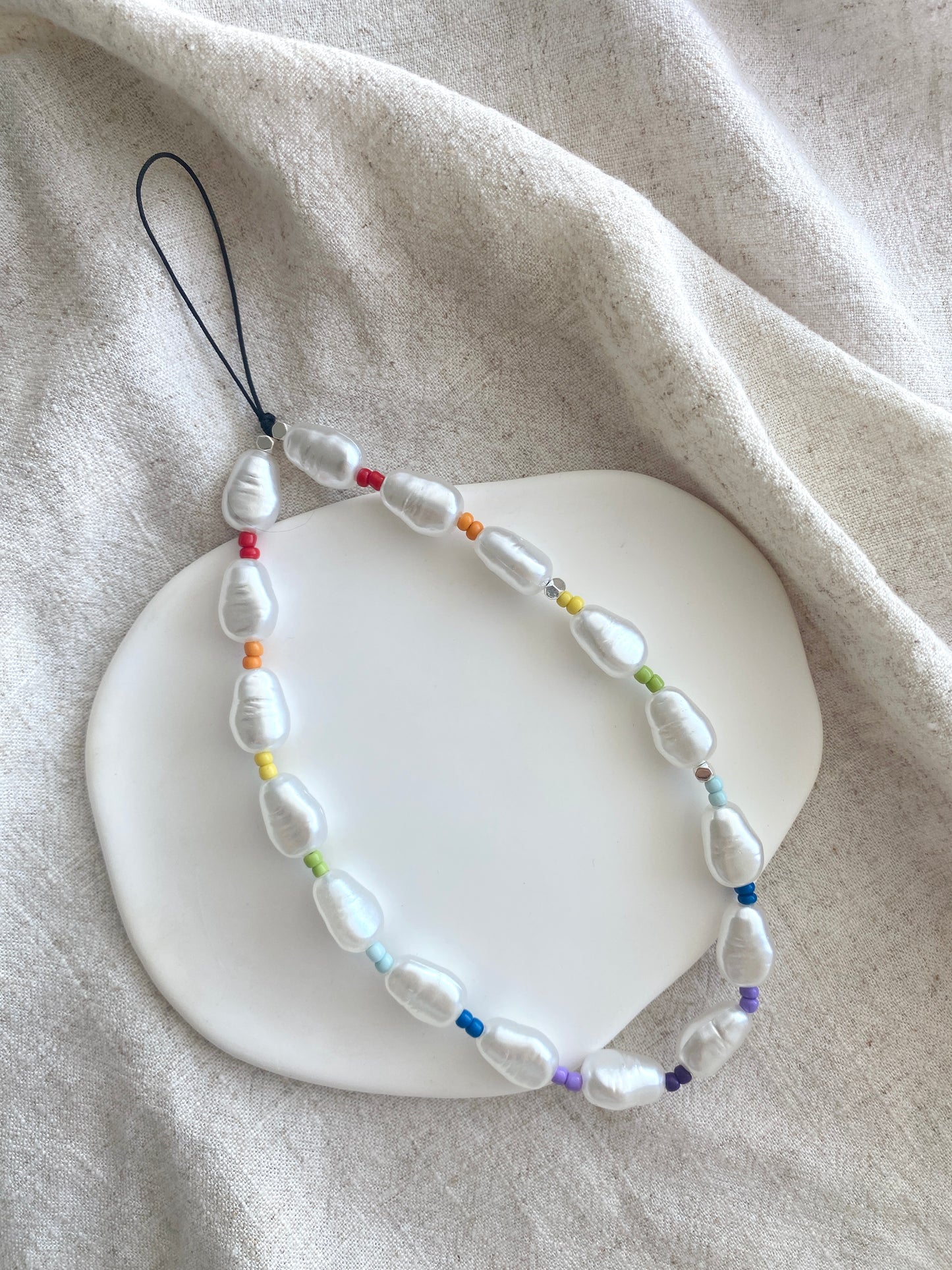 Minimalist Rainbow Pearl Beads Phone Strap