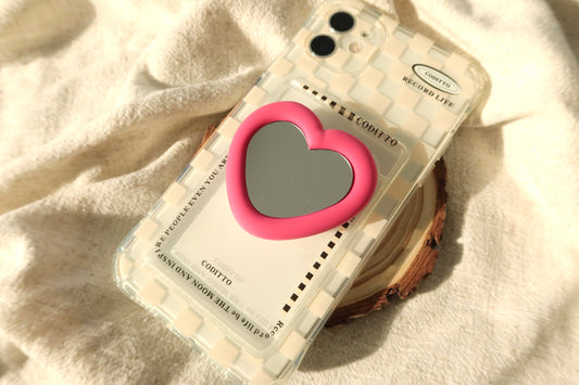 Pink Heart Mirror Phone Grip Holder