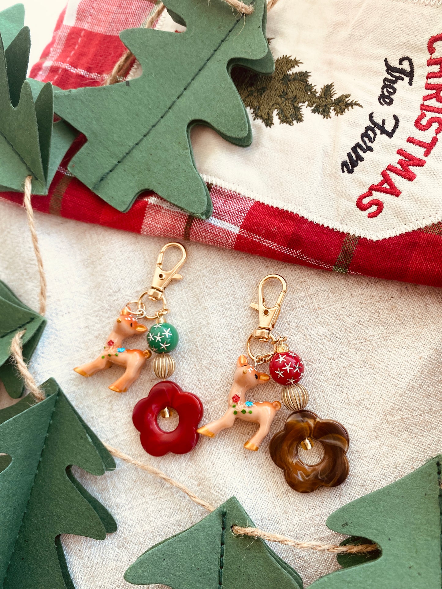 Christmas Deer and Flower Key Chain