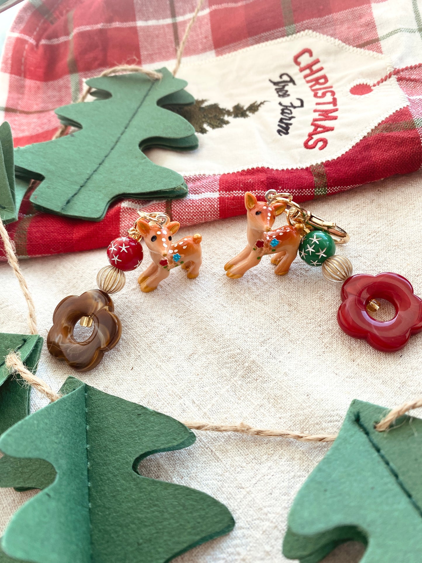 Christmas Deer and Flower Key Chain