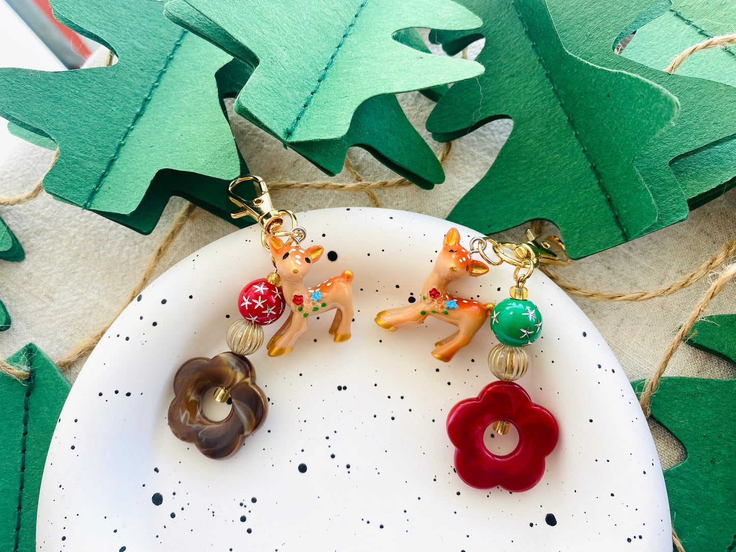 Christmas Deer and Flower Key Chain