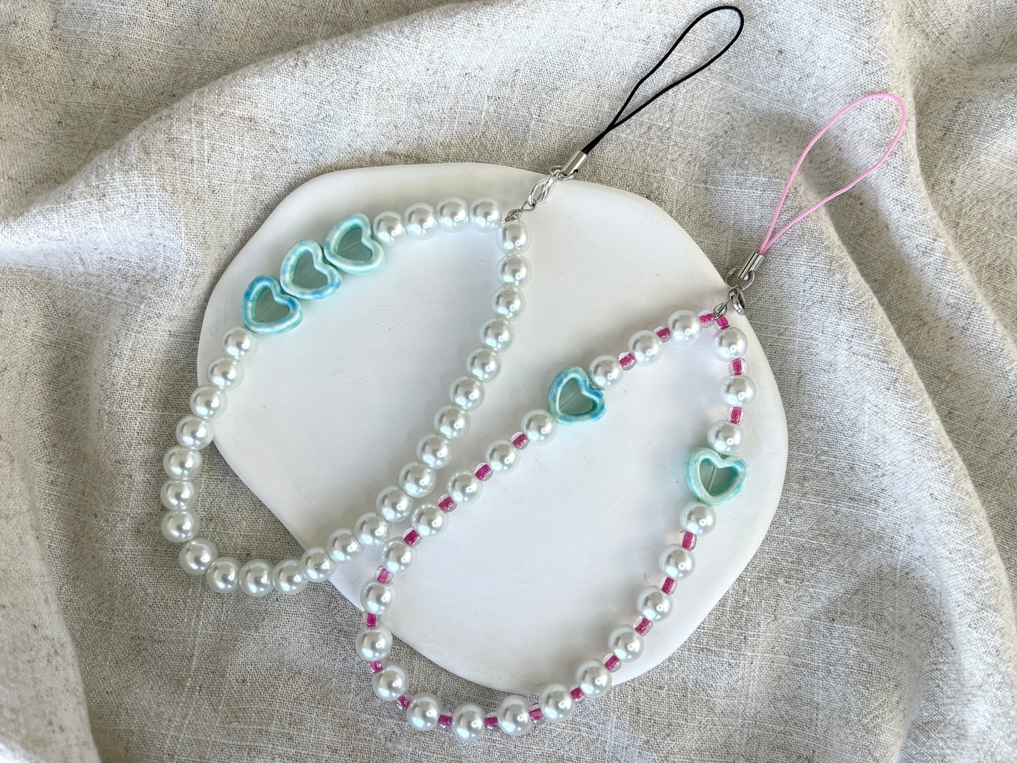 Minimalist Blue Heart Pearl Phone Strap