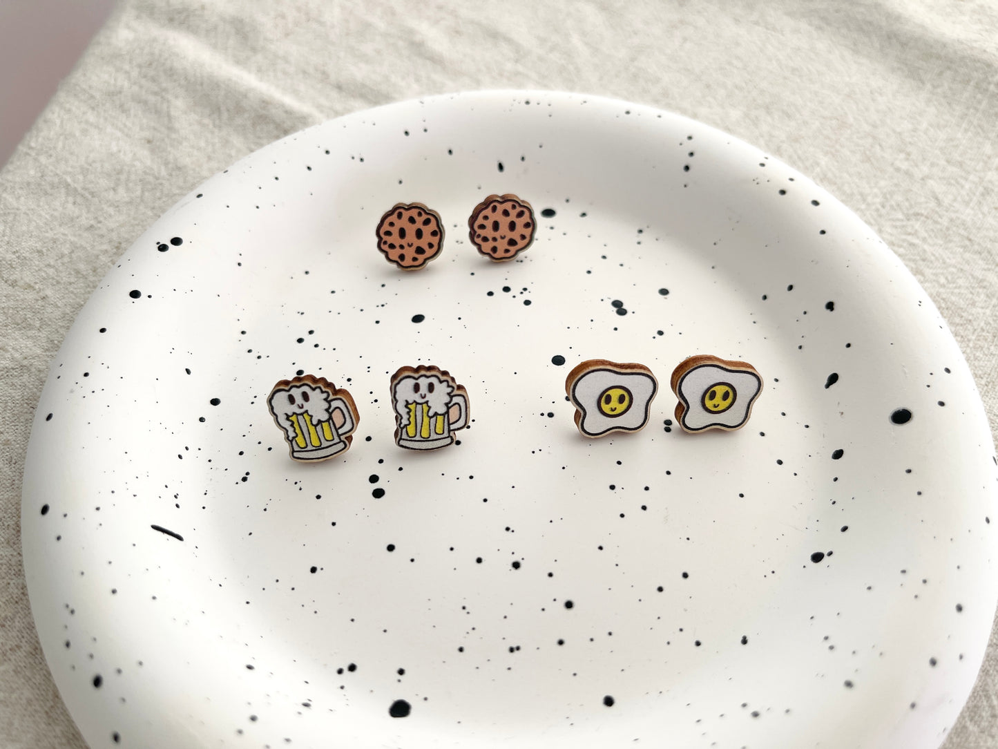 Mini Cartoon Wooden Stud Earrings