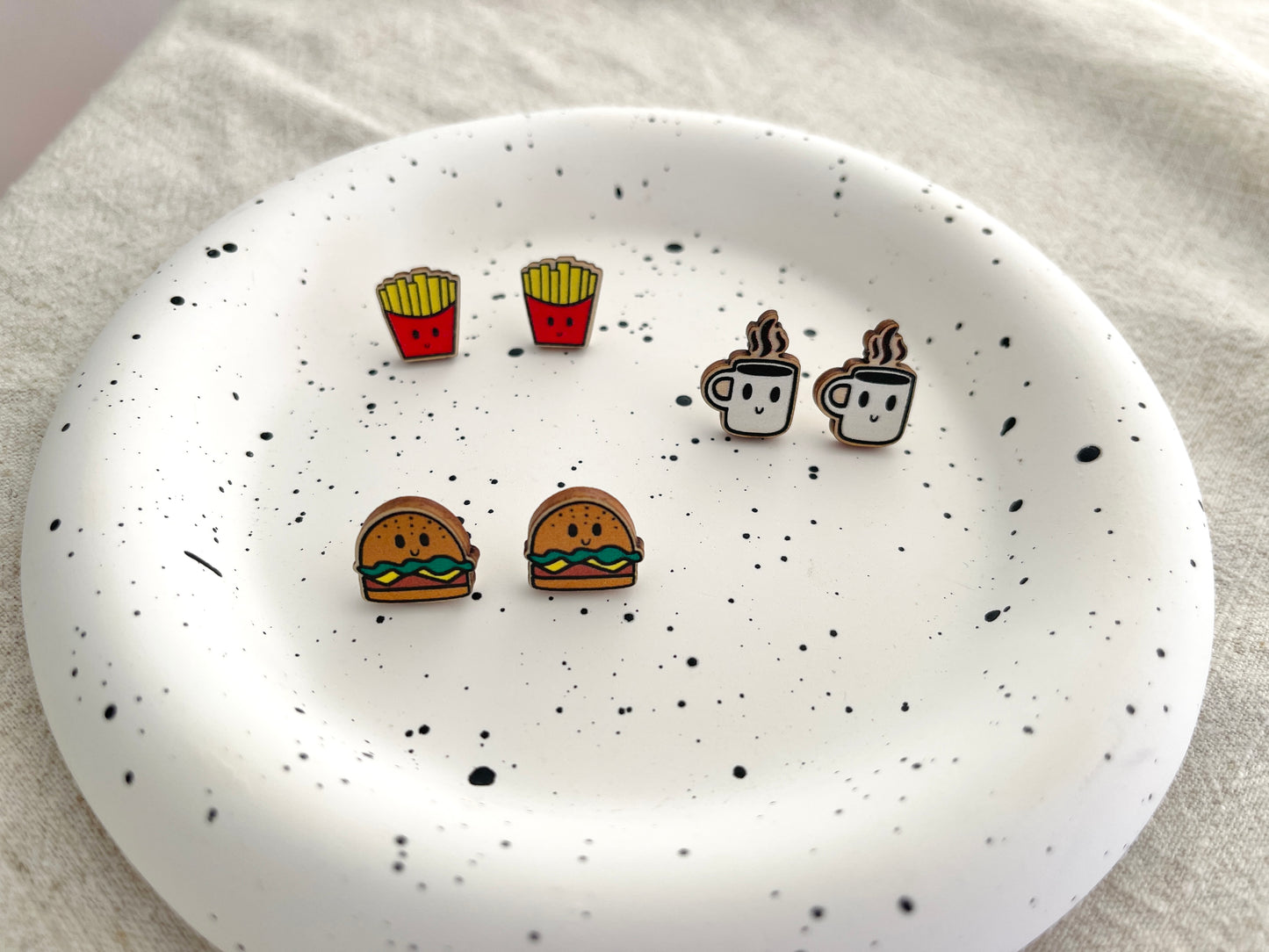 Mini Cartoon Wooden Stud Earrings