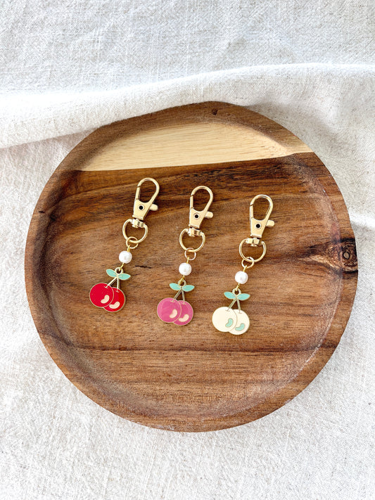 Dainty Beaded Cherry Key Chain