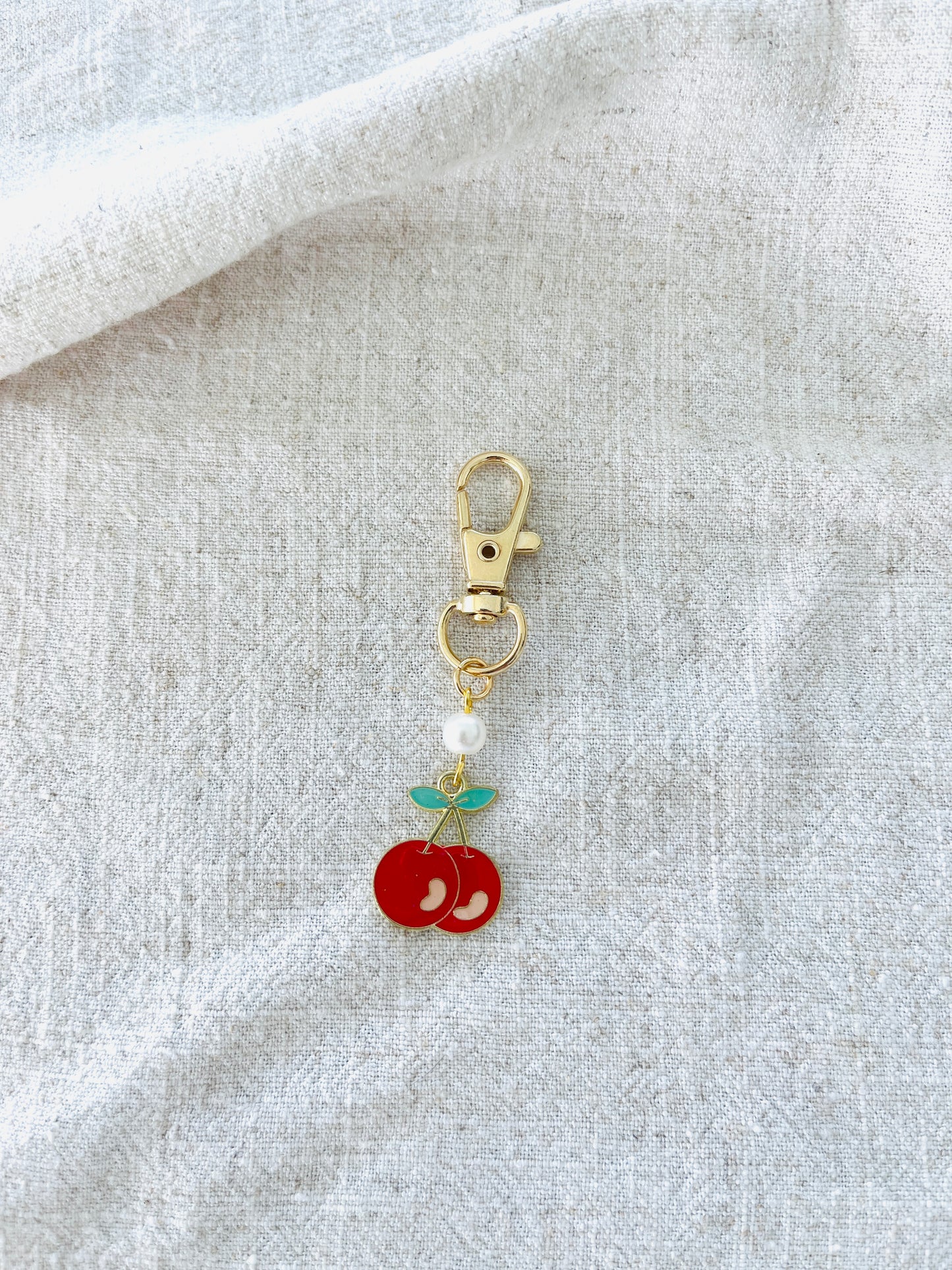 Dainty Beaded Cherry Key Chain